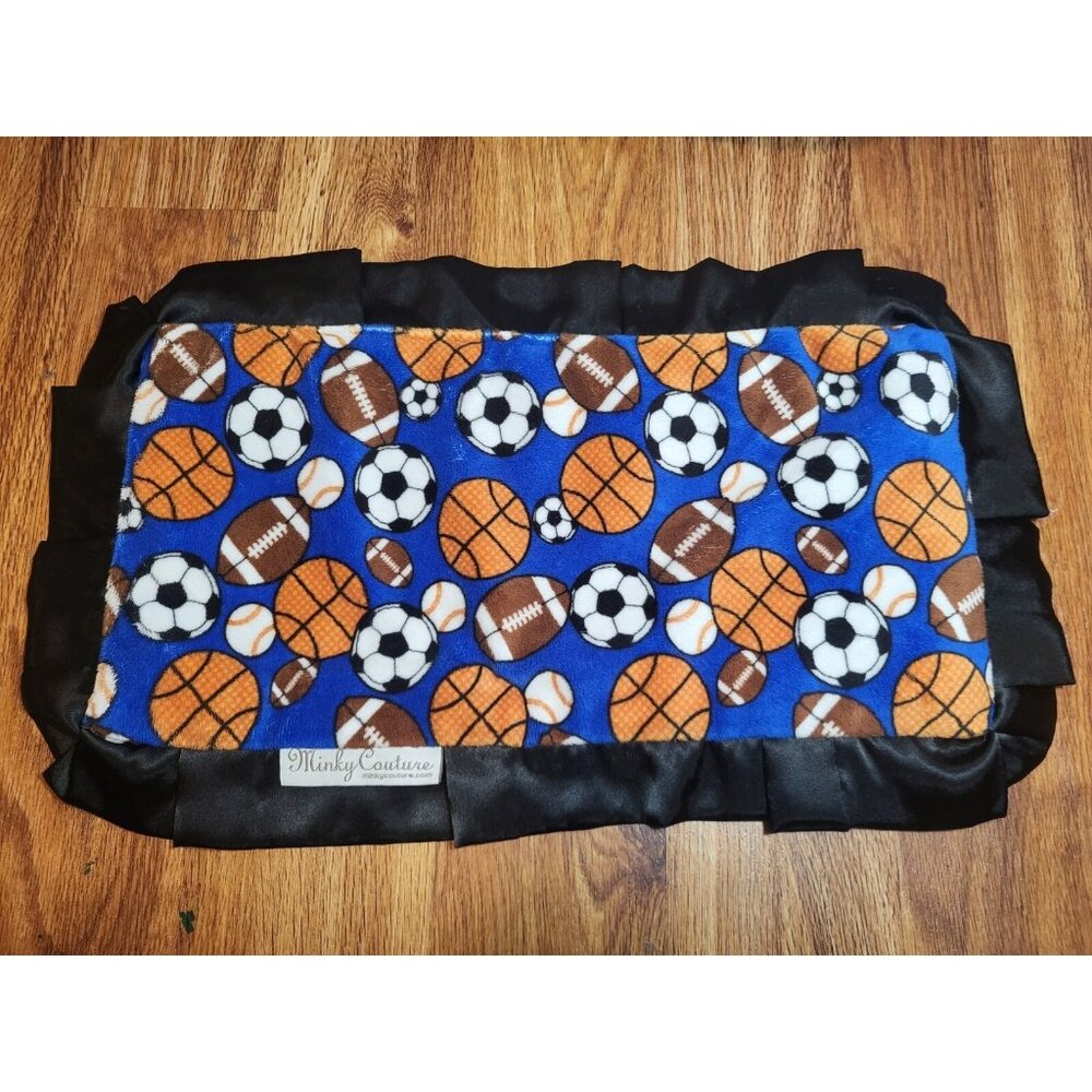 Minky Couture Blue Sport Balls  Security Blanket Lovey Super‎ Soft